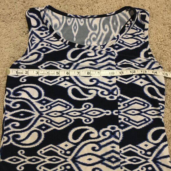 Tribal Print Navy Blue and White Stretchy Tank Top - Picture 9 of 11